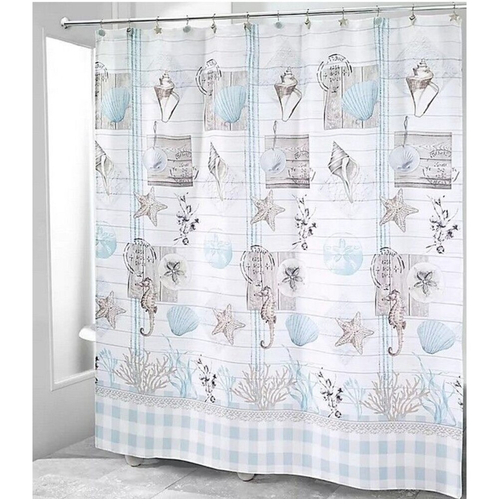 Avanti Shell Fabric Shower Curtain Seahorse Shells Beach House Nautical Summer